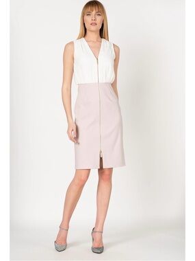 Ted Baker Annise Women Zip Front Pencil Dress Ted Size 2 = 6 White Pink Cocktail